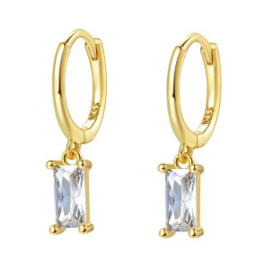 Baguette Gemstone Huggie Earrings Sterling Silver Gold