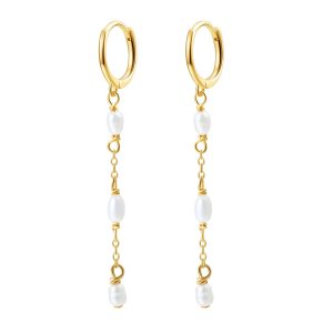 Triple Pearl Huggie Earrings Sterling Silver Gold